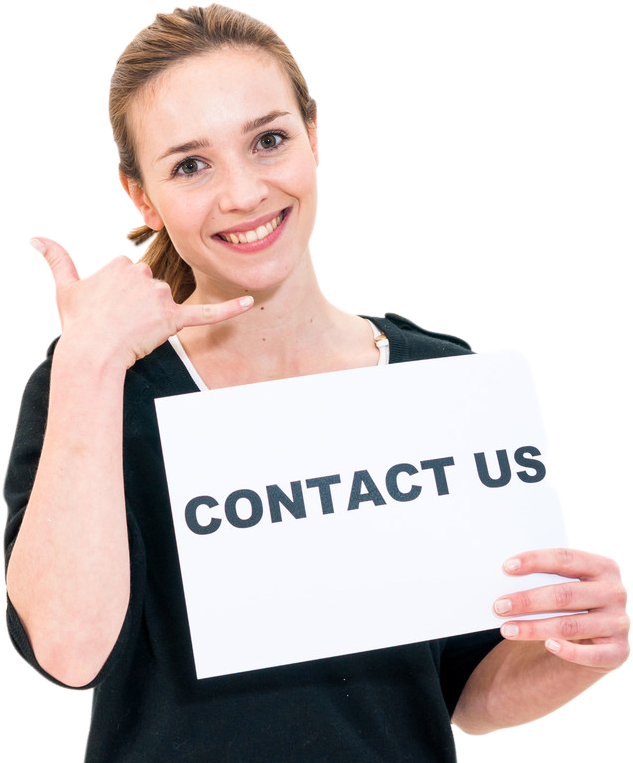 Friendly Contact Us Sign Woman PNG Image