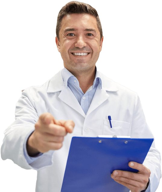 Friendly Dentist Pointing Clipboard PNG Image