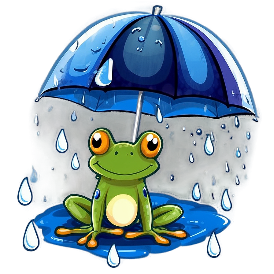 Frog In Rain Illustration Png 65 PNG Image