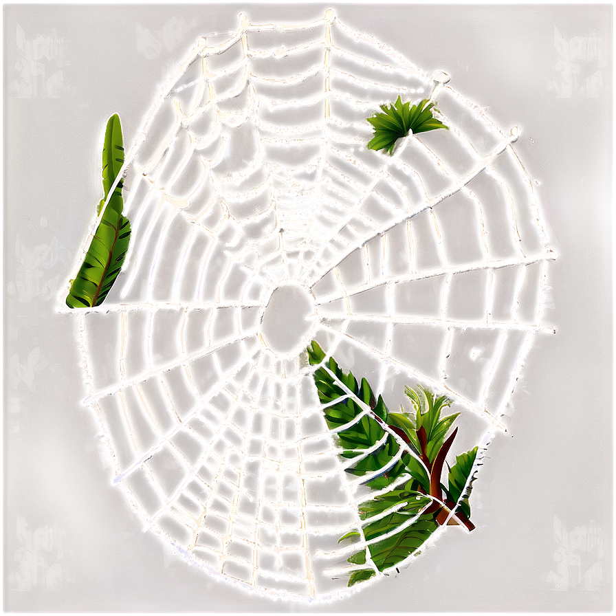 Frosty Spider Webwith Leaves PNG Image