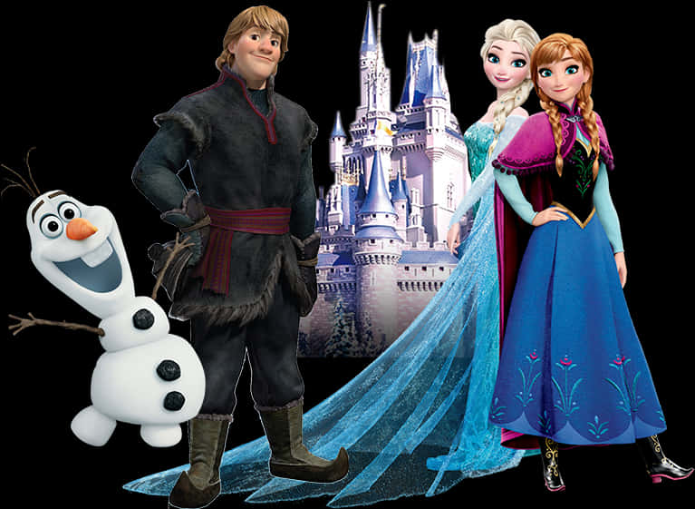 Frozen Main Characters Castle Backdrop PNG Image