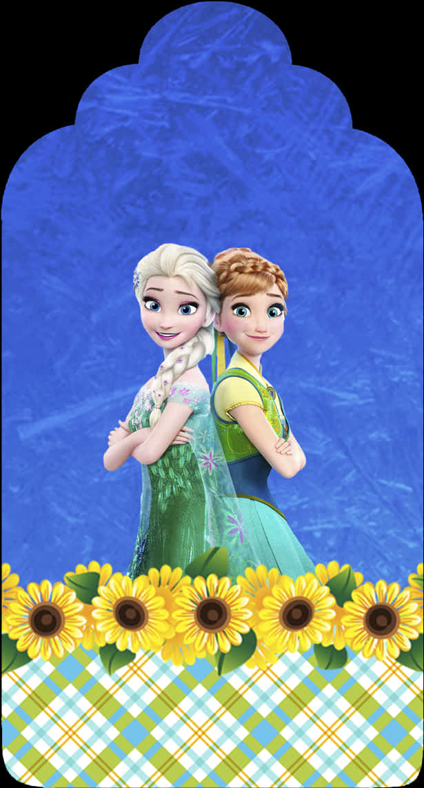 Frozen Sisters Elsa Anna Floral Backdrop PNG Image