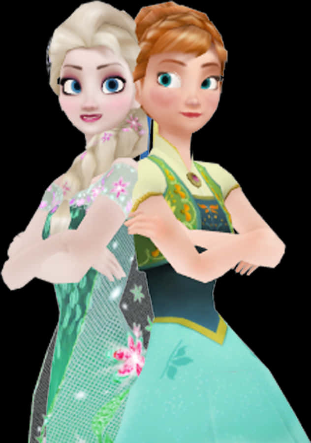 Frozen Sisters Elsaand Anna Animated Characters PNG Image