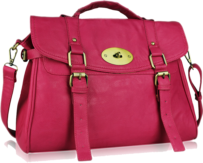 Fuchsia Leather Satchel Purse PNG Image