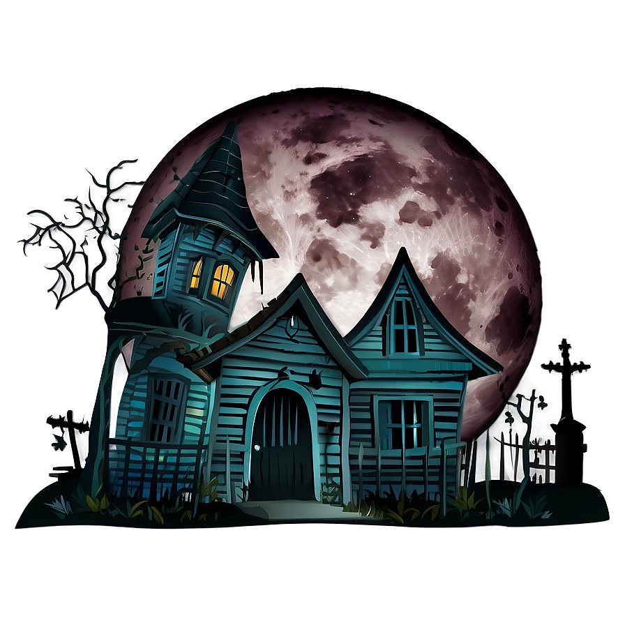 Full Moon Haunted House Png 05242024 PNG Image