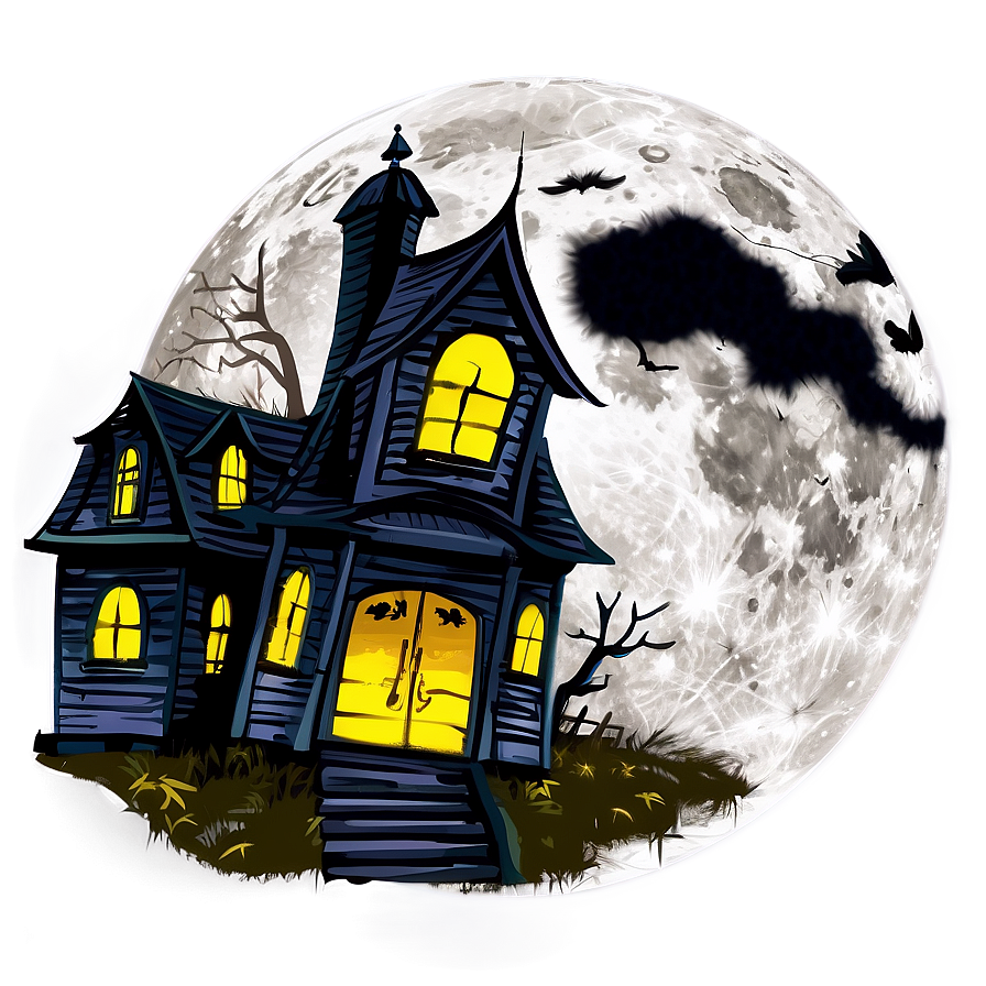 Full Moon Haunted House Png Omh PNG Image