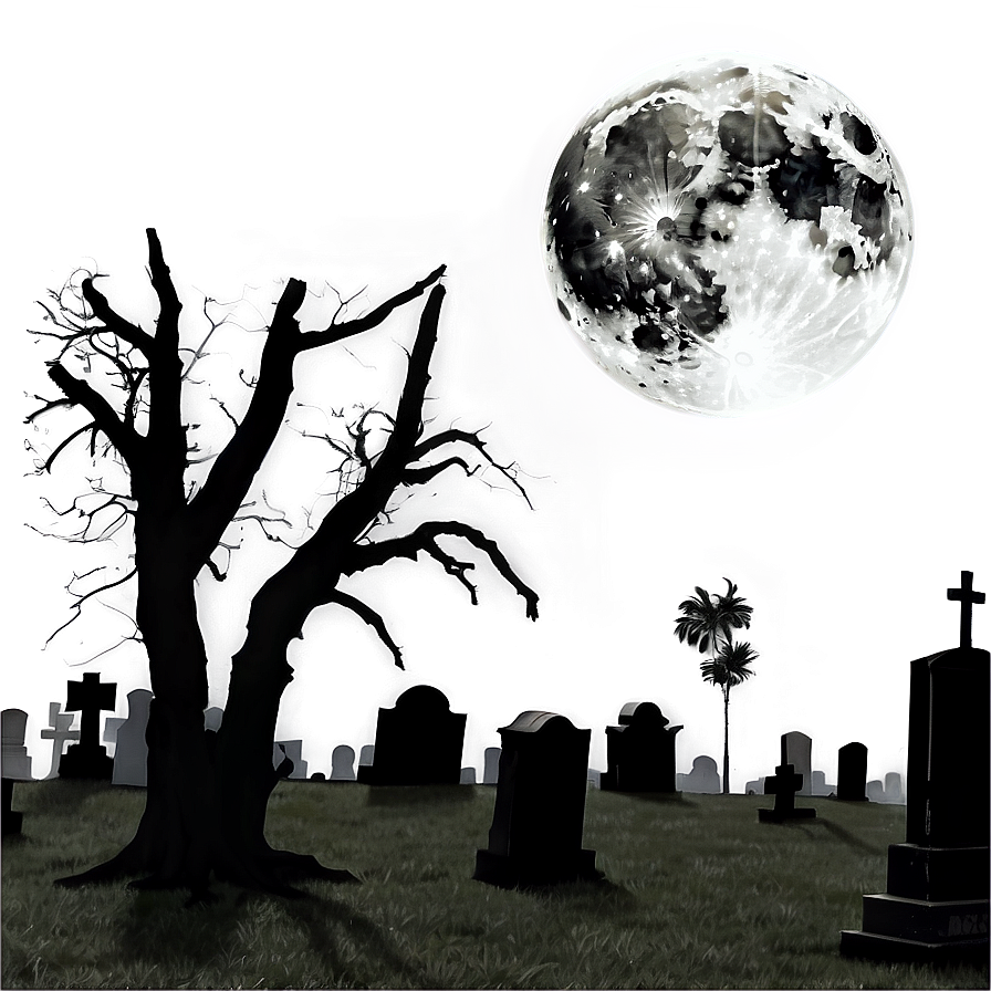 Full Moon Over Graveyard Png Axy PNG Image