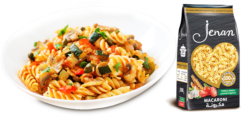 Fusilli Pasta Vegetable Stir Fryand Packaging PNG Image