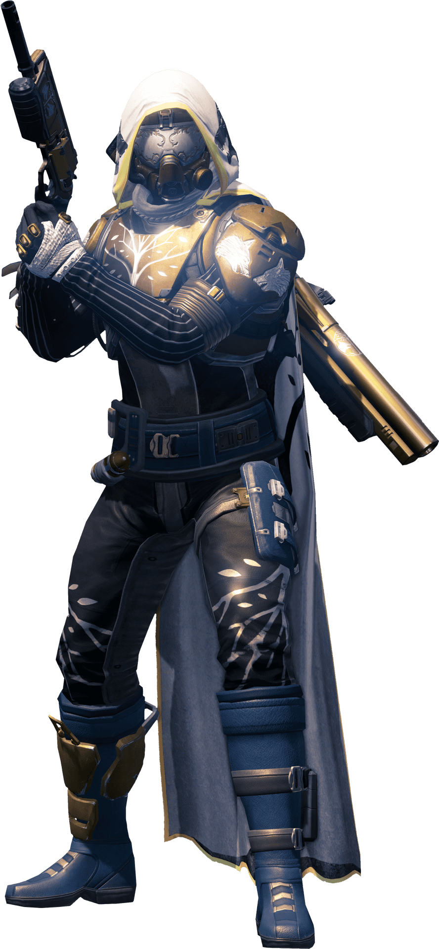 Futuristic Armored Hunterwith Gun PNG Image