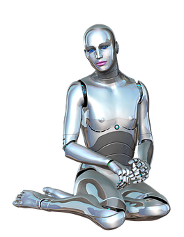 Futuristic Female Robot Sitting PNG Image