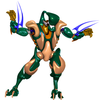 Futuristic Green Robot Warrior PNG Image