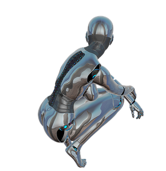 Futuristic Robot Crouching Position PNG Image