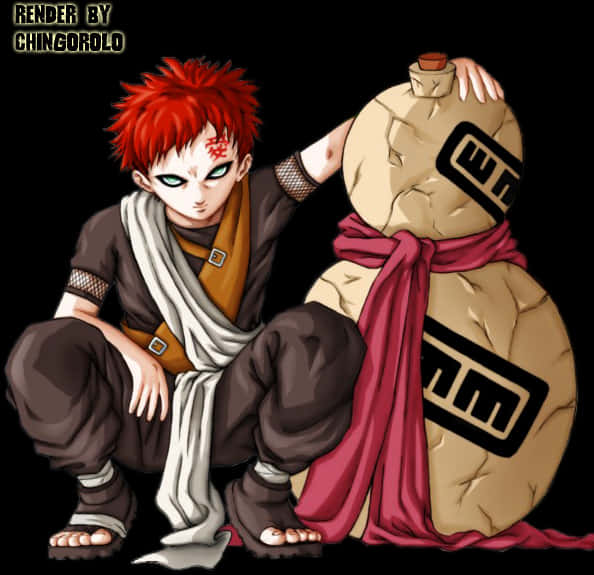 Gaara_ Anime_ Character_with_ Sand_ Gourd PNG Image