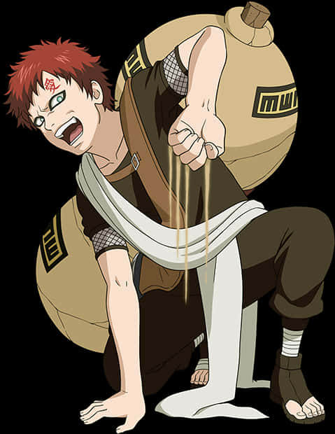 Gaara_ Sand_ Control_ Anime_ Illustration PNG Image