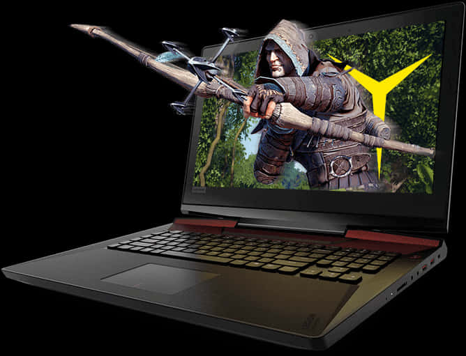 Gaming Laptop Displaying Action Game PNG Image