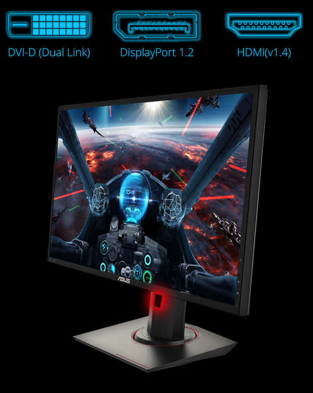 Gaming Monitor Space Battle Display PNG Image