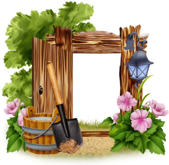 Garden Framewith Toolsand Flowers PNG Image