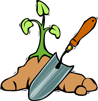 Gardening Spadeand Seedling Graphic PNG Image