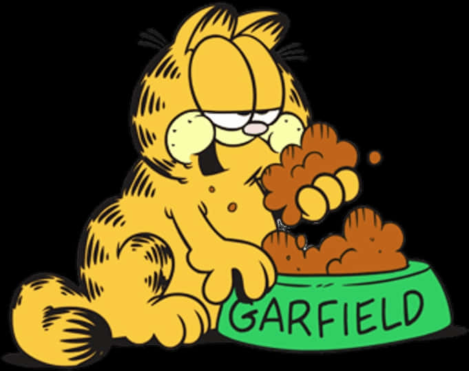 Garfield_ Eating_ From_ Bowl PNG Image