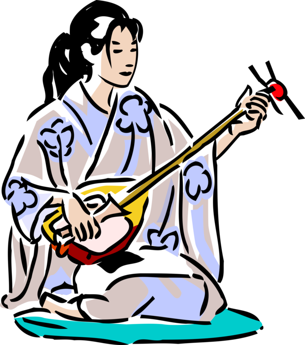 Geisha Playing Shamisen PNG Image