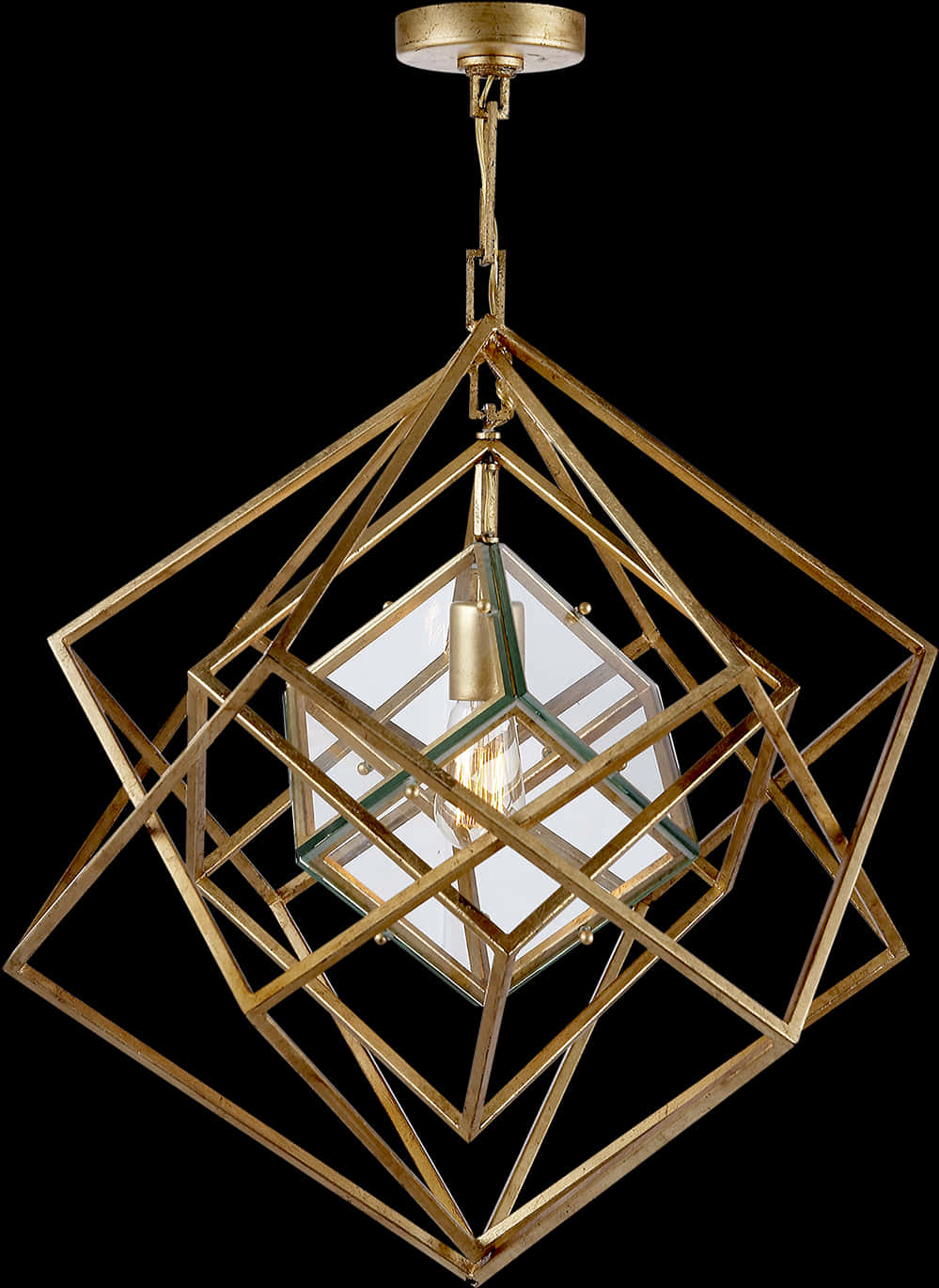 Geometric Gold Chandelier Design PNG Image