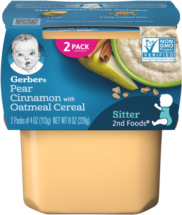 Gerber Pear Cinnamon Oatmeal Cereal Packaging PNG Image