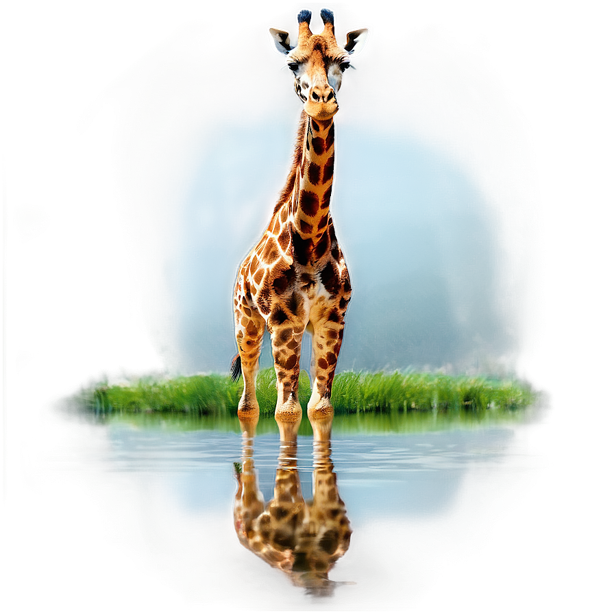 Giraffe Reflecting In Water Png Qrf9 PNG Image