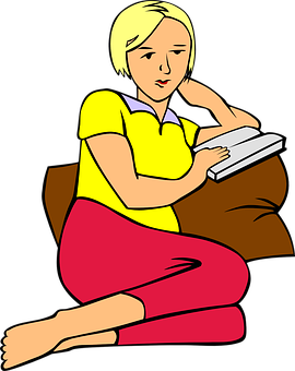 Girl Reading Book Cartoon PNG Image