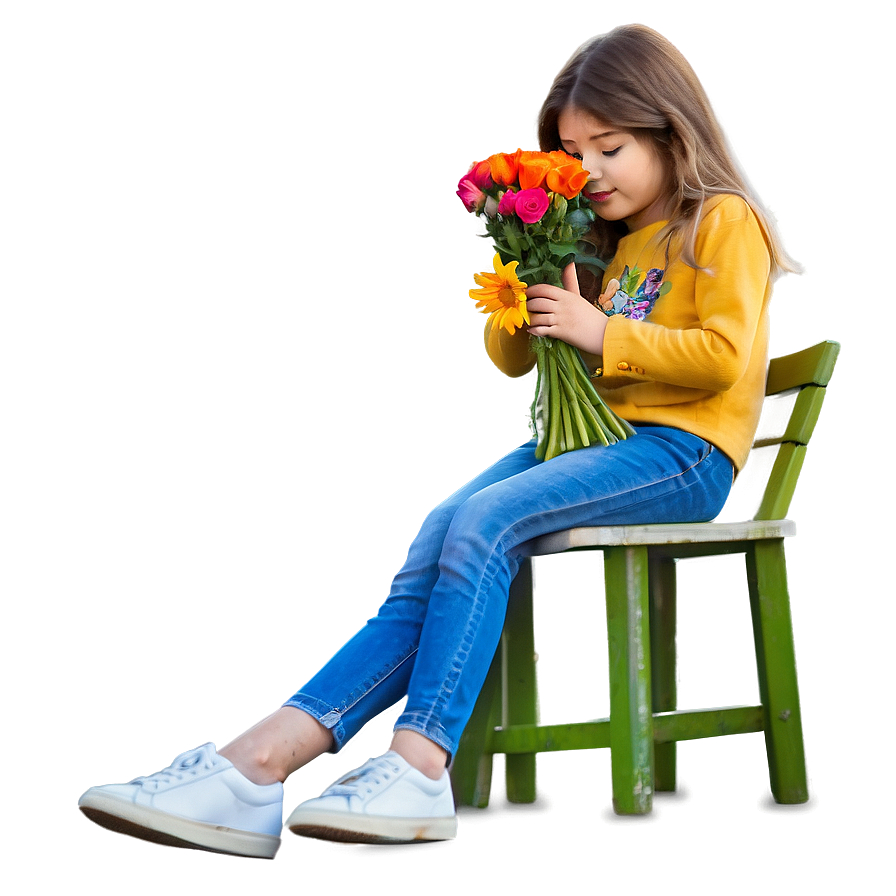 Girl With Flowers Png Bbn PNG Image