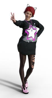 Girlin Cat Ears Peace Sign PNG Image