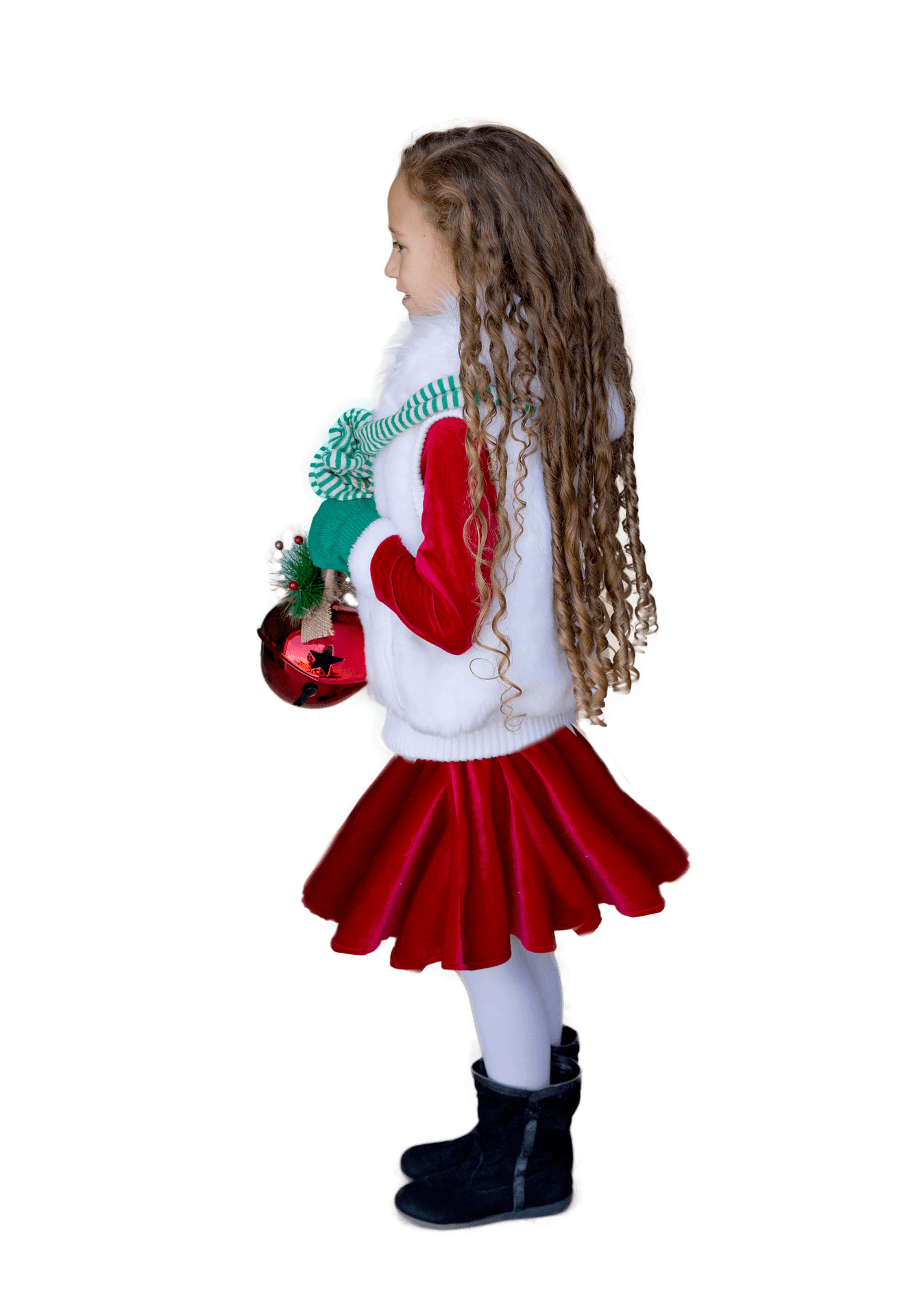 Girlin Christmas Outfit Holding Ornament PNG Image