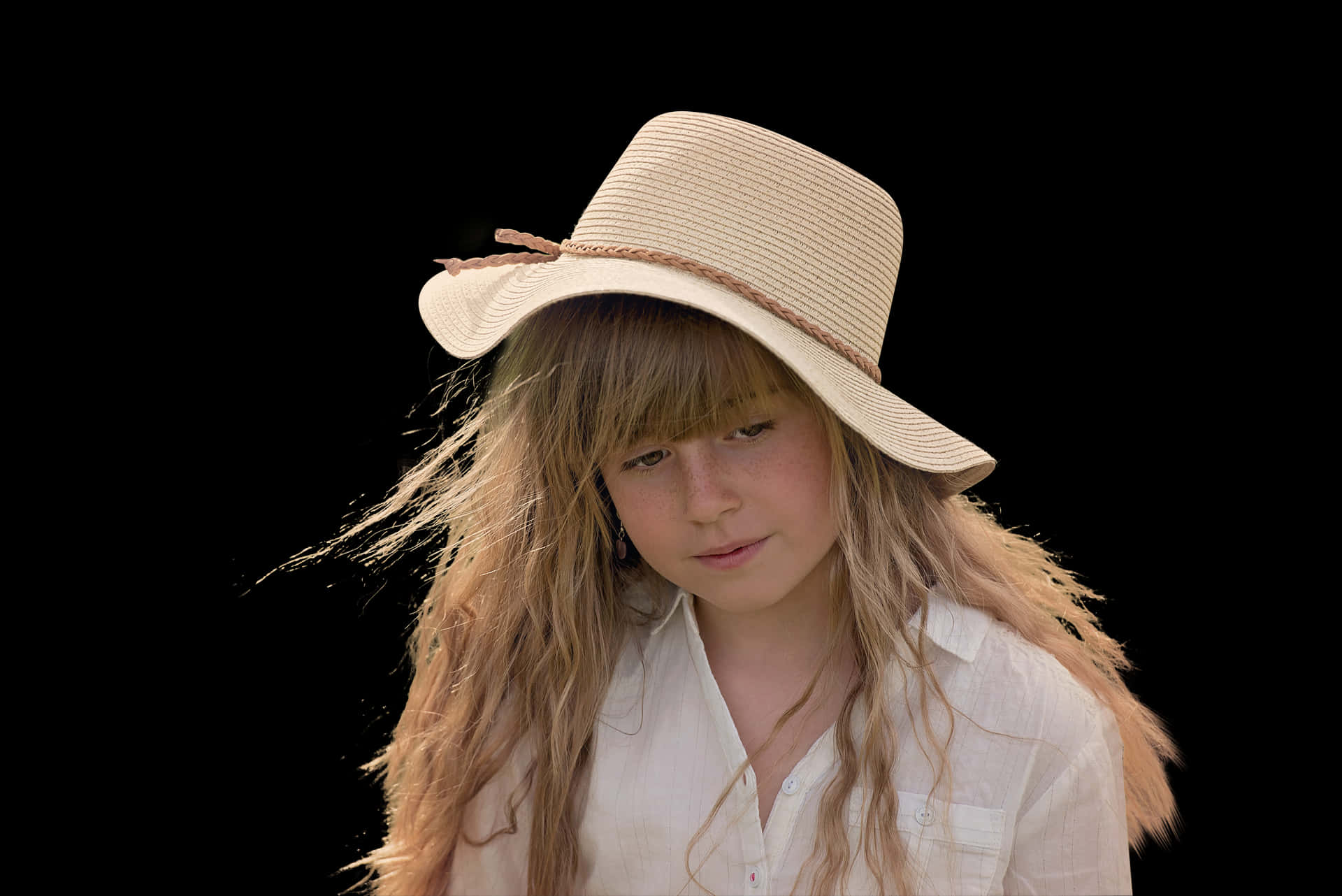 Girlin Sun Hat Portrait PNG Image