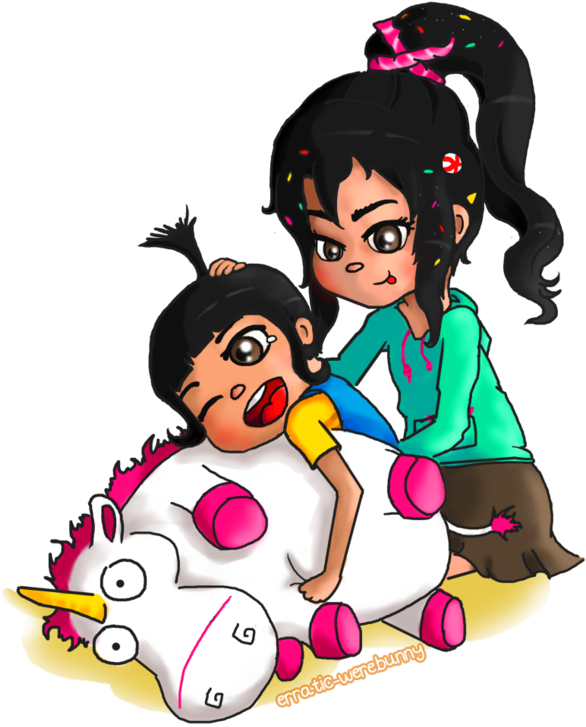 Girls Playingwith Fluffy Unicorn PNG Image