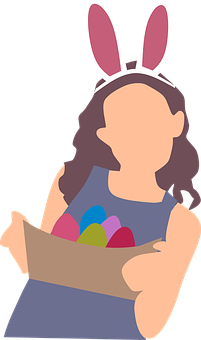 Girlwith Bunny Ears Holding Easter Eggs PNG Image