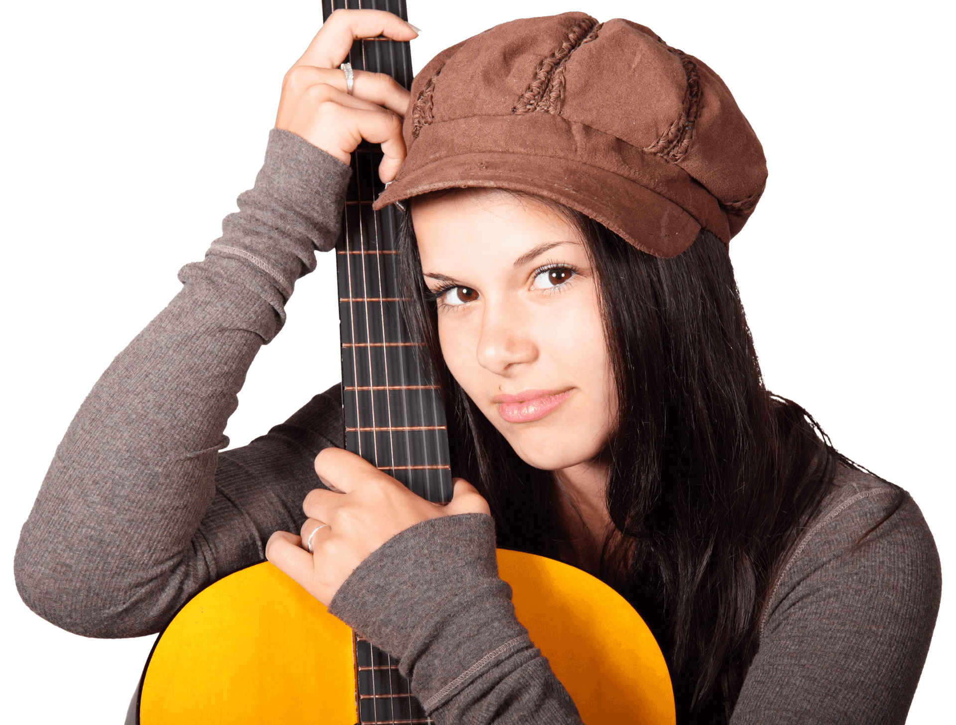 Girlwith Guitarand Cap PNG Image