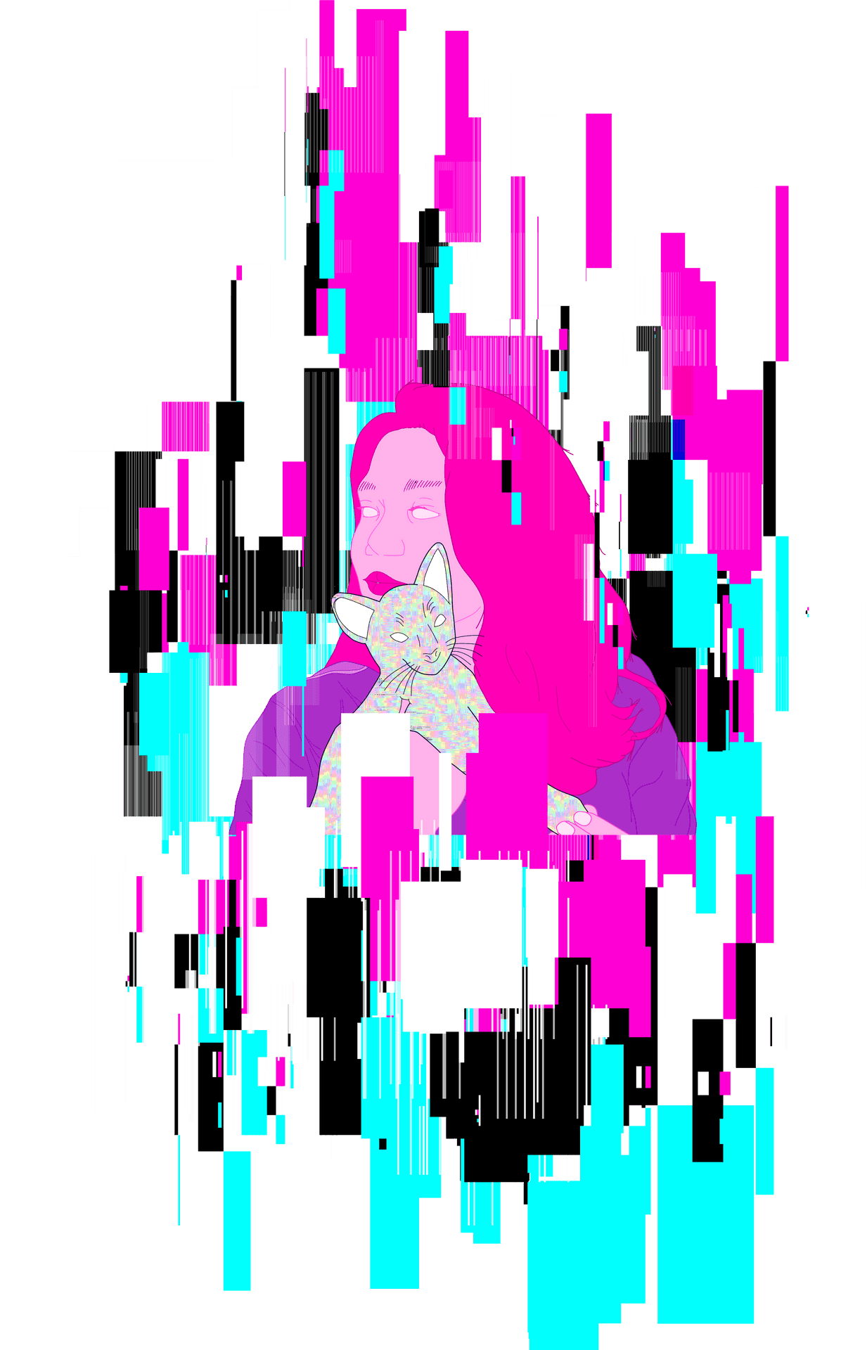 Glitched Portraitwith Cat.png PNG Image