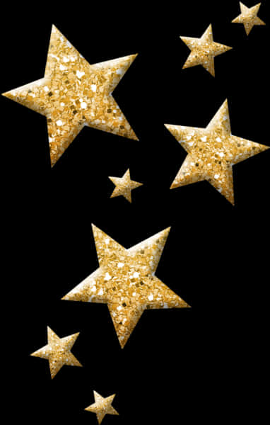 Glittering Gold Starson Black Background PNG Image