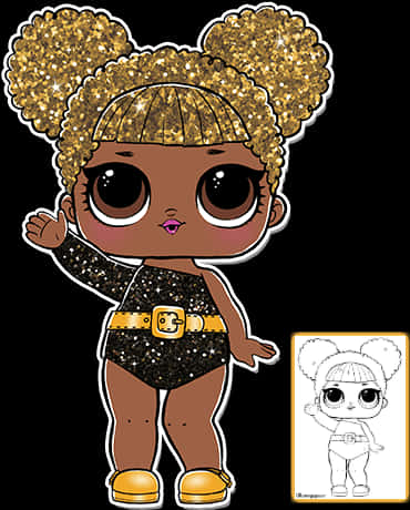 Glittery Animated Character PNG Image