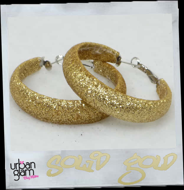 Glittery Gold Hoop Earrings PNG Image