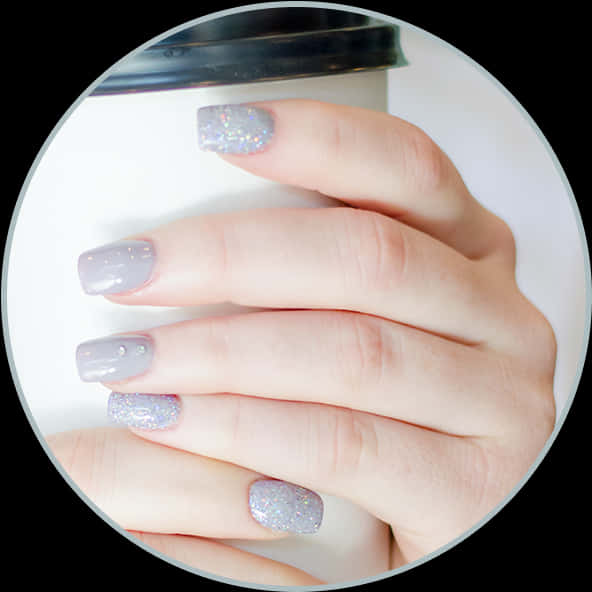 Glittery Grey Manicure Nails PNG Image