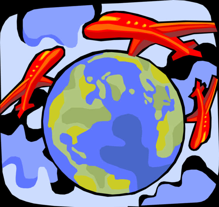 Global Air Travel Cartoon PNG Image