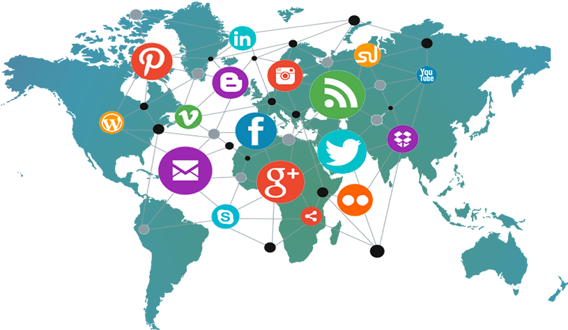 Global Social Media Network Map PNG Image