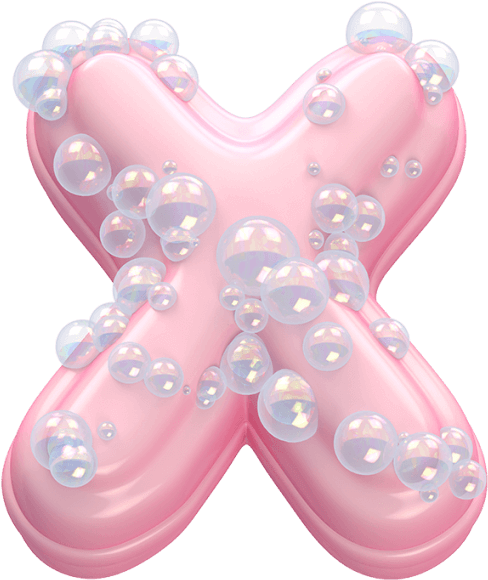 Glossy Pink Letter Xwith Bubbles PNG Image