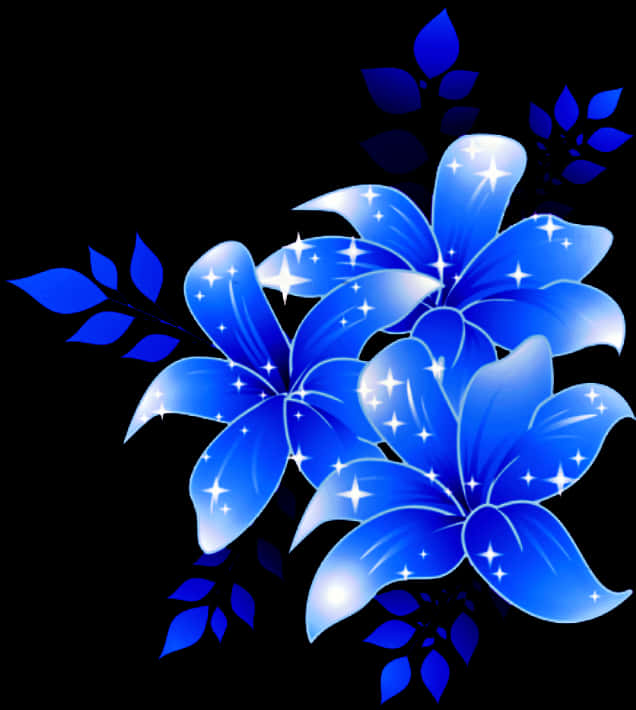 Glowing Blue Flowers Graphic PNG Image