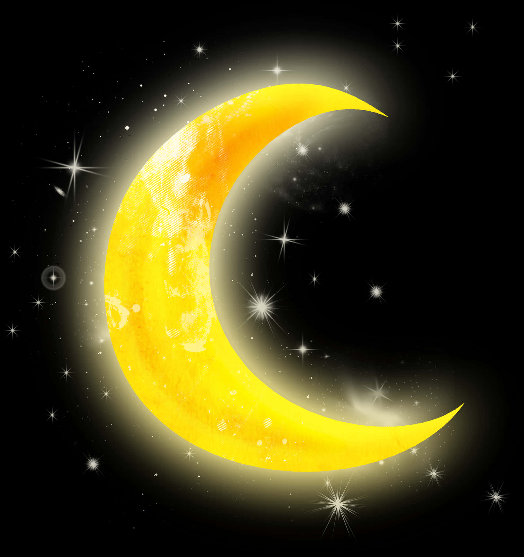 Glowing Crescent Moon Stars PNG Image