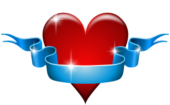 Glowing Heartwith Blue Ribbon PNG Image