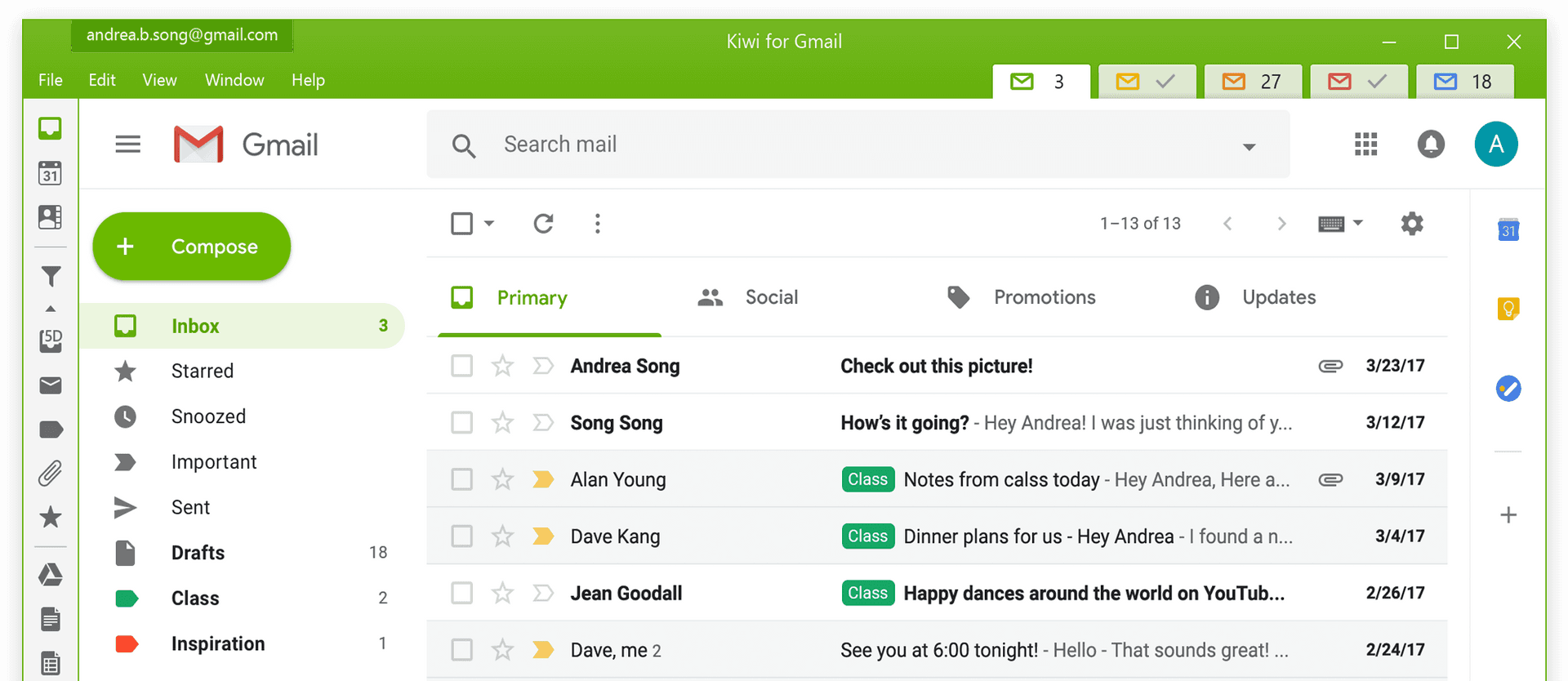 Gmail Inbox Interface Screenshot PNG Image