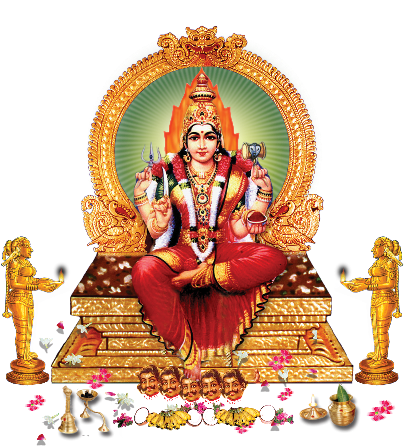 Goddess Durga Seatedon Lion Throne PNG Image