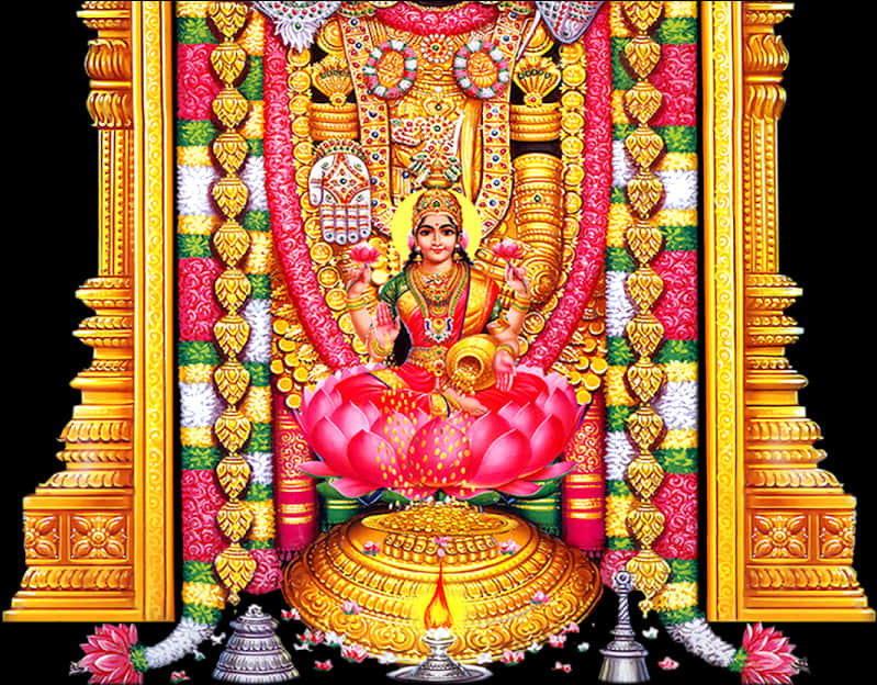 Goddess_ Lakshmi_on_ Lotus_ Flower PNG Image