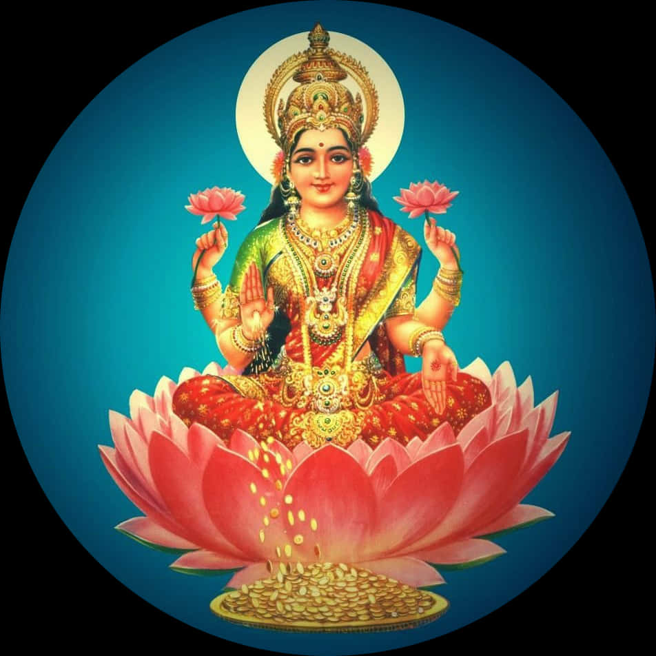 Goddess_ Lakshmi_on_ Lotus_ Flower PNG Image